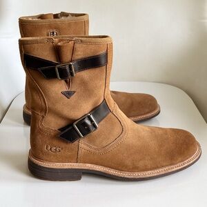 UGG Jaren Men's Brown Suede Leather Biker Style Mid-Calf Winter Boots Size 10